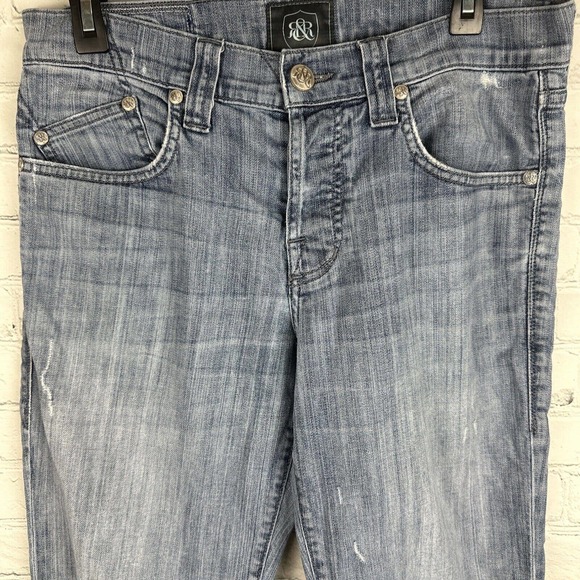 Rock & Republic Straight Leg Jeans Women's 32 Blue Whiskers Button Fly High Rise - Picture 3 of 9